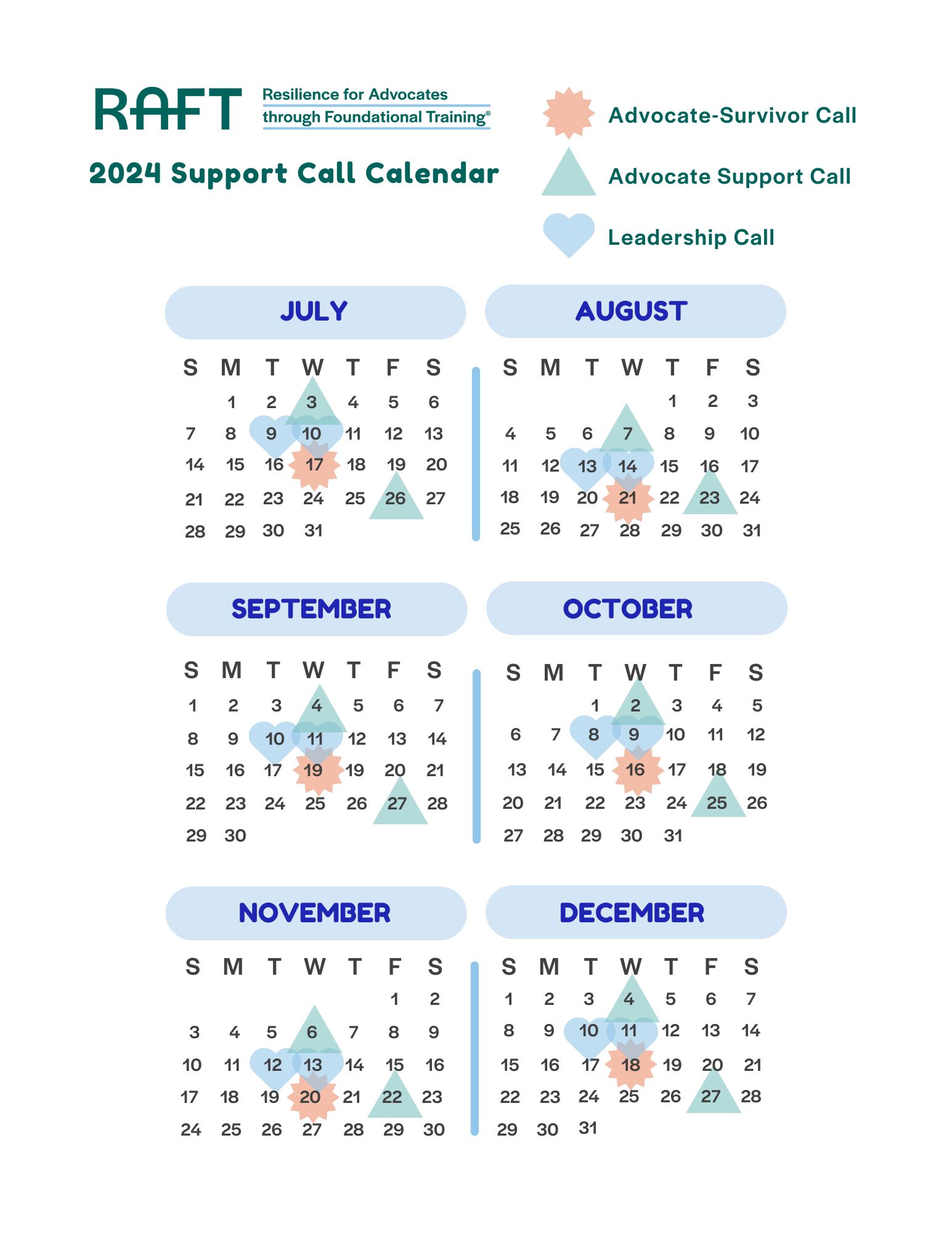 Updated 2024 Support Call Calendar