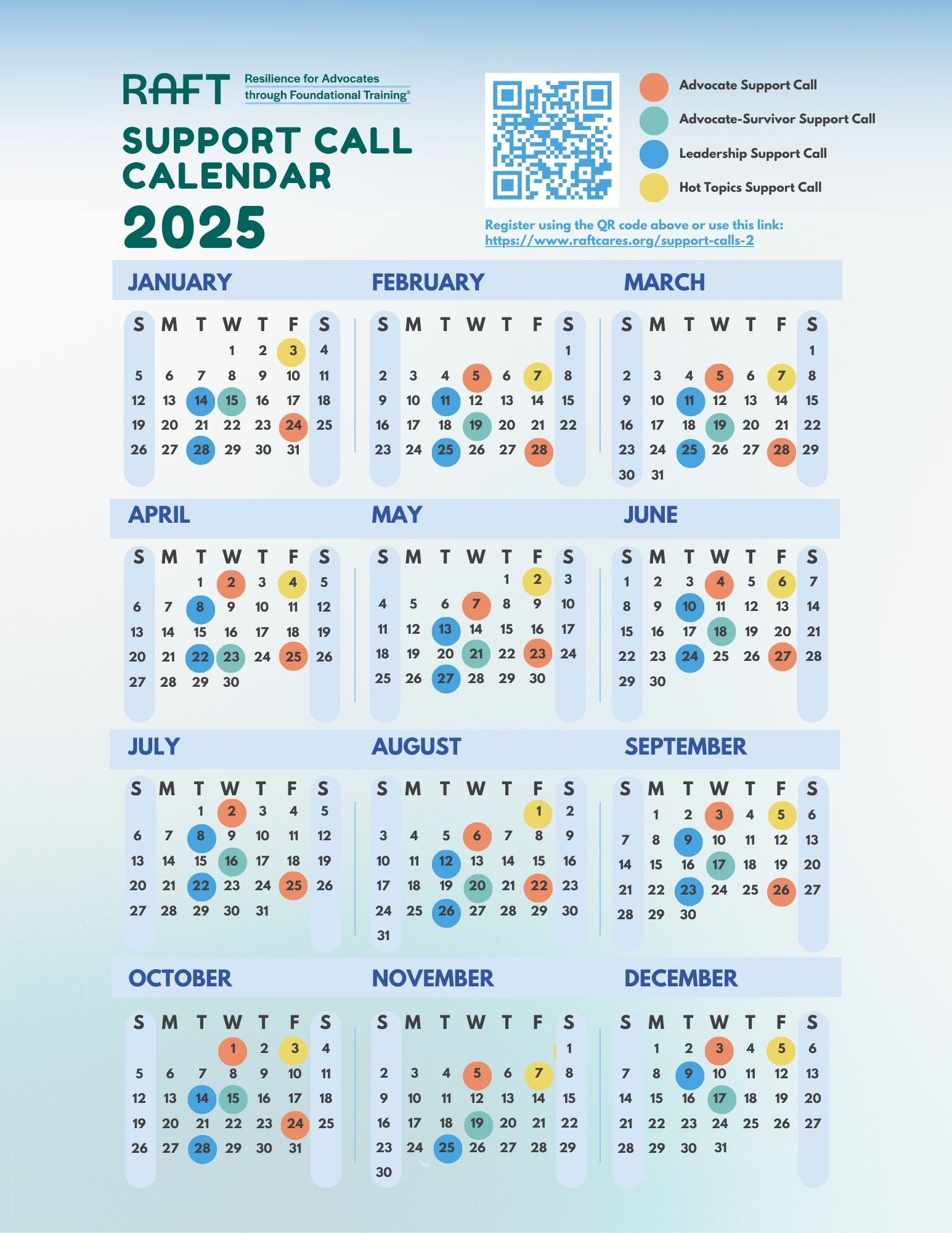 2025 Support Call Calendar